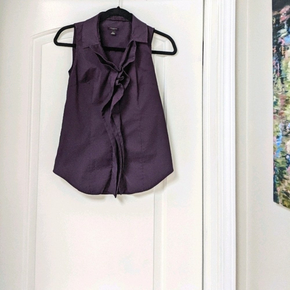 ANN TAYLOR Eggplant Ruffle Sleeveless Top, sz 0